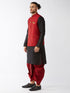 Vastramay Men's Maroon Zari Weaved Jacket With Kurta Dhoti Set